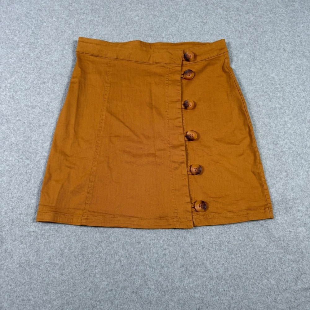 Mi Ami Women Large Brown Button Front Mini Skirt Retro 90s Preppy Grunge Stretch